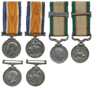 British War Medal 1914-20, George V, India General Service Medal, George VI, Silver, Minia