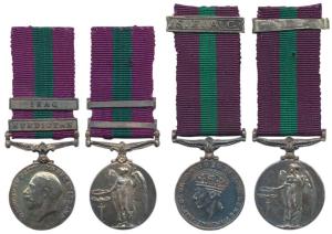 General Service Medal 1918-62, George V, George VI, Silver, Miniature, 2 bars, Iraq and Ku