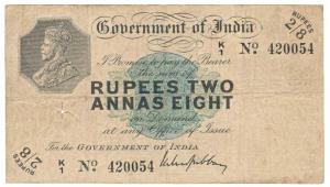 George V, Rupees 2 Annas 8 (2 & ½ Rupees), 1918, signed M. M. S. Gubbay, Prefix K for Kara