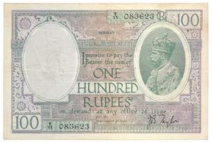 George V, Rupees 100, Bombay circle of issue, signed J. B. Taylor (J&R 10.2B). Very Fine+ 