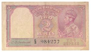George VI, Rupees 2, 1944, signed C. D. Deshmukh (J&R 2.2). Fine+, Rare.