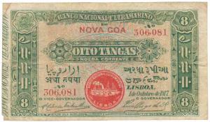 Oito (Eight) Tangas, 2nd issue, 1917, Banco Nacional Ultramarino, red colour seal 2, conta