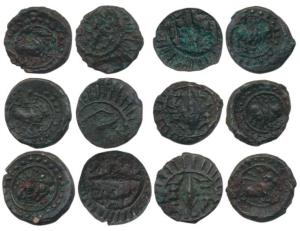 Vishnukundin Dynasty (c. 450-615 AD), Copper base alloy Unit (6), bull facing right within