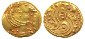 Western Gangas, Gold Gajapati Pagoda, 3.91g, obv. caparisoned elephant to right chewing su