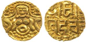 Gahadavalas of Kannauj and Kashi, Govinda Chandra (1114-1154 AD), base Gold Dinar, 4.3g, o