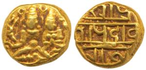 Vijayanagar, Devaraya I, Gold Pagoda, 3.41g, Shiva-Parvati seated, Siva holding antelope h