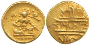 Vijayanagar, Krishna Deva Raya (1509-1529 AD), Gold ½ Pagoda, 1.68g, seated Balakrishna fl