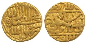 Akbar, Gold Mohur, 10.80g, Agra Mint, AH 981 (KM 106.1). Very Fine, Rare.