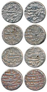 Shah Jahan (AH 1037-1068, 1628-1658 AD), Silver Rupee (4), Burhanpur, Patna, Surat and Tat
