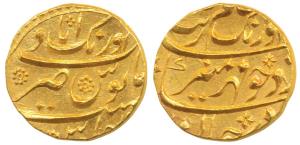 Aurangzeb, Gold Mohur, 10.86g, Aurangabad Mint, no AH date at top (the AH date in the abov