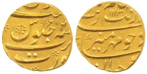 Aurangzeb, Gold Mohur, Surat Mint, AH 1113/4x, complete mint name at bottom, (KM 315.45). 