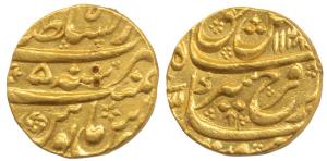 Farrukhsiyar, Gold Mohur, 10.95g, Dar us-Sultanate Lahore Mint, AH 1128/5 (KM 390.20). Abo