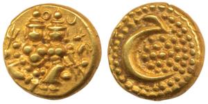 Haider Ali (AH 1174-1197, 1761-1782 AD), Gold Pagoda, 3.26g, Shiva and Parvati seated on o