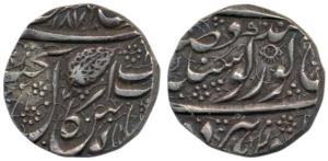 Amritsar Mint, Silver Rupee, 11g, VS 1876, Nanakshahi couplet (KM 20.1). Extremely Fine, S