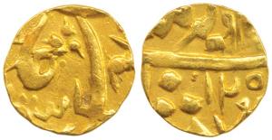 Sayaji Rao II (AH 1235-1264, 1819-1847 AD), Gold ¼ Mohur, 3.02g, in the name of Muhammad A
