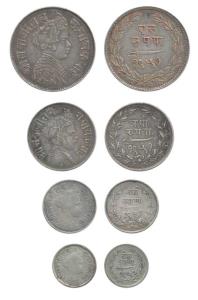 Sayaji Rao III, Silver Rupee, ½ (8 Annas), ¼ (4 Annas) and 1/8 (2 Annas), Small flan, all 