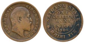 Jaswant Singh (1890-1918 AD), Copper ¼ Anna, 4.74g, with the name and portrait of Edward, 