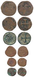 Diu, Copper ½ Bazaruco (2), Peter as Prince regent, crowned arms divide DO on obv., 1686; 