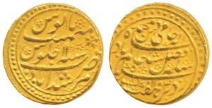Murshidabad Mint, Gold Mohur, 12.32g, in the name of Shah Alam II, AH 1184/11 (KM 94). Ver