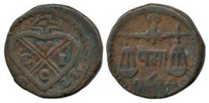 Copper Pice, Bankot Mint, EIC bale mark with date below on obv., scales, value in Hindi an