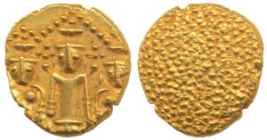 3 Swami Gold Pagoda, 3.43g, Lord Balaji with his consorts on either sides, standing facing