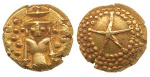 Star Gold Pagoda, 3.4g, single Swami (Balaji-Tirupati) standing facing front on obv., star