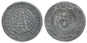 Silver ¼ Pagoda, 10.52g, 2nd issue, 1808, value in English and Persian on ribbon around Go