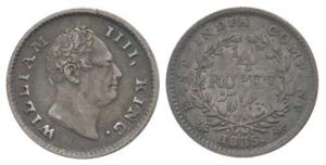 William IV, Silver ¼ Rupee, 1835, F raised, 18 Berries, dot after date. Extremely Fine, Ra