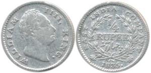 William IV, Silver ¼ Rupee, 1835, F raised, 18 Berries, dot after date. Fine+, Scarce.