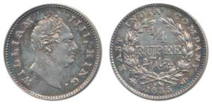 William IV, Silver ¼ Rupee, 1835, F incuse, 19 Berries, without dot after date. Uncirculat
