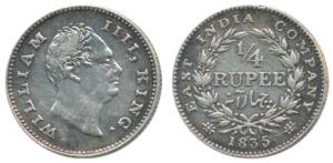 William IV, Silver ¼ Rupee, 1835, F incuse, 19 Berries, without dot after date. Very Fine+