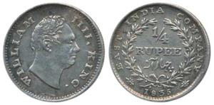 William IV, Silver ¼ Rupee, 1835, No initials, 20 Berries, without dot after date. Extreme