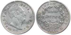 William IV, Silver ½ Rupee, 1835, F raised, 19 Berries. Very Fine, Rare.