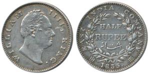 William IV, Silver ½ Rupee, 1835, No initials, 20 Berries. Very Fine+, Rare.