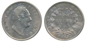 William IV, Silver ½ Rupee, 1835, Calcutta Mint, RS incuse, 21 Berries (Prid 66). Very Fin