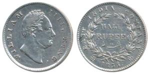 William IV, Silver ½ Rupee, 1835, Calcutta Mint, RS incuse, 21 Berries (Prid 66). Very Fin