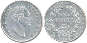 William IV, Silver Rupee, 1835, F incused, A / II / 19 Berries. About Uncirculated.
