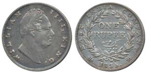 William IV, Silver Rupee, 1835, No initials, B / II / 20 Berries, inverted die axes (rev. 