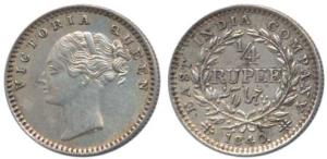 Victoria Queen, Silver ¼ Rupee, 1840, continuous legend, Madras Mint, S incused, V raised,