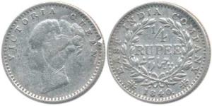 Victoria Queen, Silver ¼ Rupee, 1840, continuous legend, Madras Mint, English head, S incu