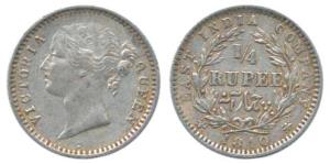 Victoria Queen, Silver ¼ Rupee, 1840, divided legend, Madras Mint, WWS raised, 10 Berries.