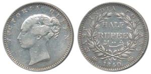 Victoria Queen, Silver ½ Rupee, 1840, continuous legend, Calcutta Mint, English Head, 19 B