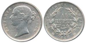 Victoria Queen, Silver ½ Rupee, 1840, divided legend, Madras Mint, B raised, WW incuse, 24