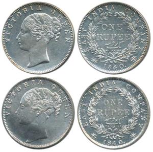 Victoria Queen, Silver Rupee, 1840, continuous legend, Bombay Mint, English Head, 19 Berri