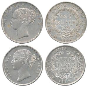 Victoria Queen, Silver Rupee, 1840, continuous legend, English Head, 19 Berries; divided l