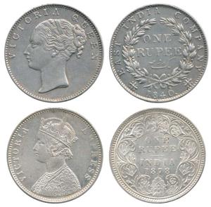 Victoria Queen and Empress, Silver Rupee, 1840, continuous legend, English Head, 19 Berrie