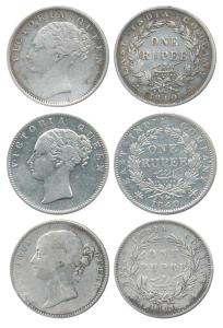 Victoria Queen, Silver Rupee, 1840 (3), continuous legend, English Head, 19 Berries; Engli