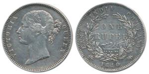Victoria Queen, Silver Rupee, 1840, divided legend, WW raised, 28 berries. About Extremely