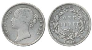 Victoria Queen, Silver Rupee, Mule, 1840, divided legend, 25 Berries. Fine+, Very Rare. Th