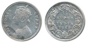 Victoria Queen, Silver ¼ Rupee, 1862, A / I. About Extremely Fine.